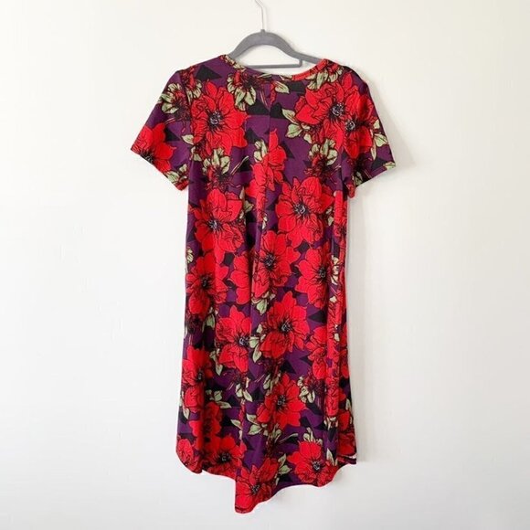 Lularoe Carly short sleeve bold red floral knee length lightweight dress - Picture 4 of 7